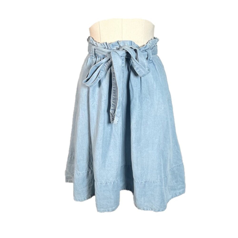 Anthropologie Fei Light Blue Chambray Paper Bag Waist Full Skirt Size 4